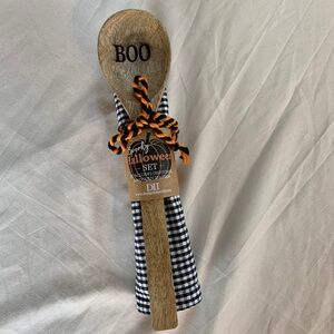 Spooky‎ Halloween Wooden Spoon & Black Gingham Dish Towel Set